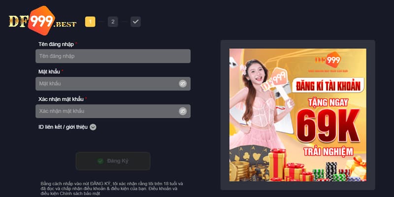 Giao diện đăng ký thành viên DF999